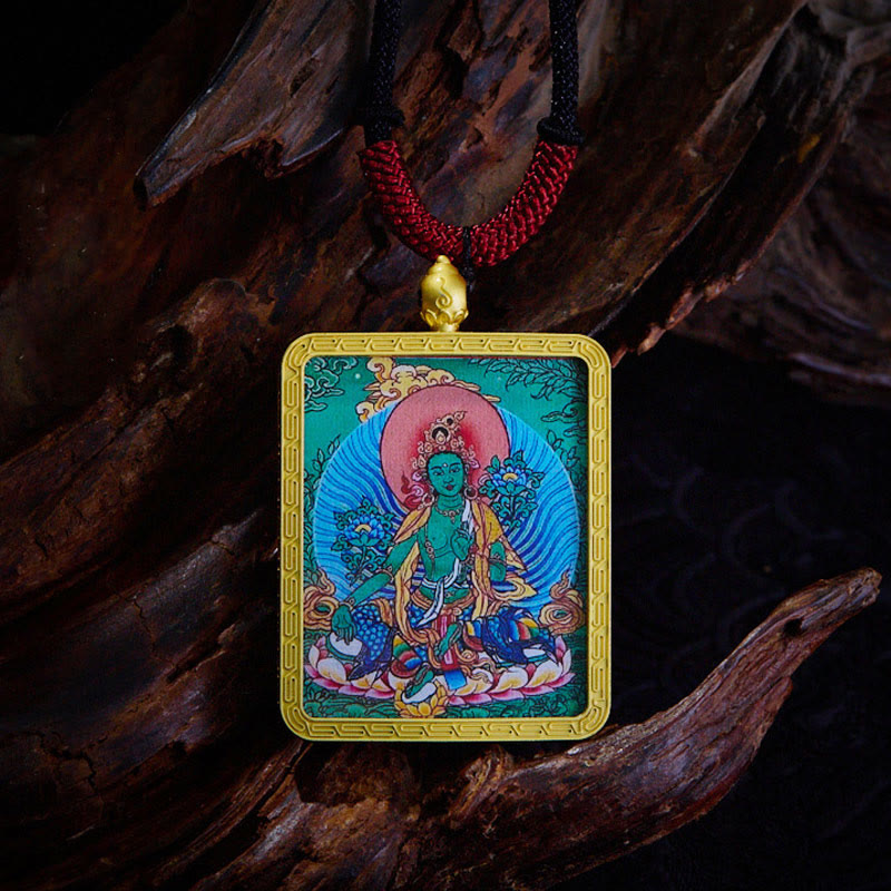 Tibetan Zakiram Nine Tailed Fox Yellow God of Wealth Painted Thangka Hope Necklace Pendant