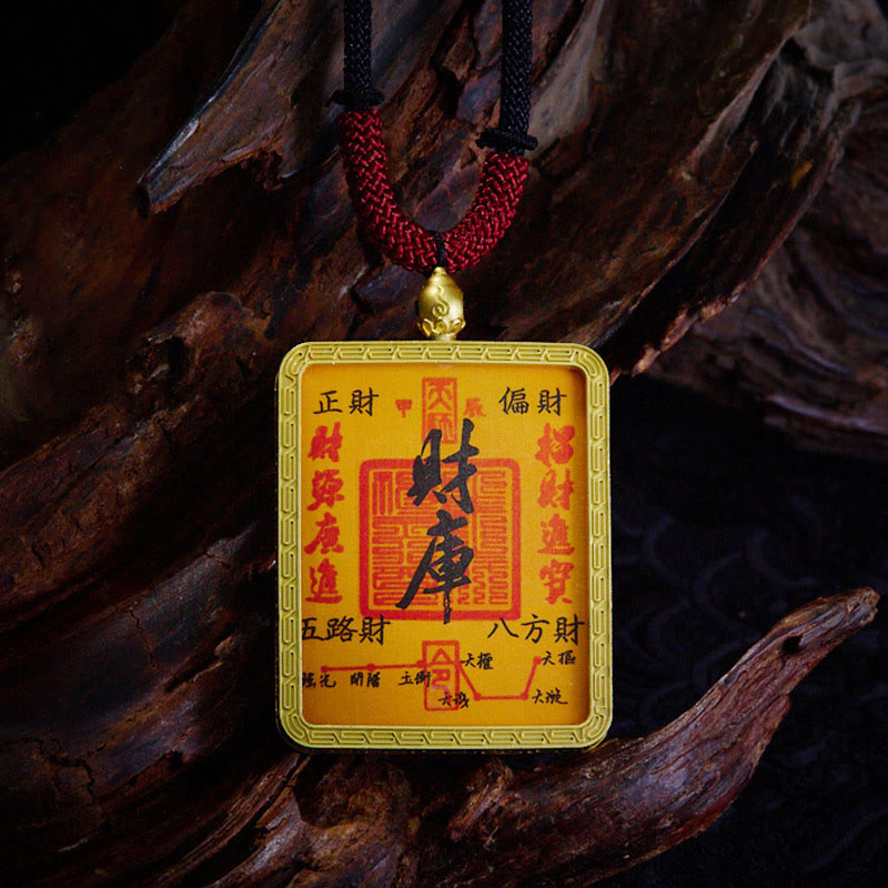 Tibetan Zakiram Nine Tailed Fox Yellow God of Wealth Painted Thangka Hope Necklace Pendant