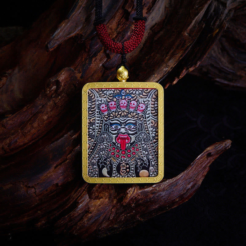 Tibetan Zakiram Nine Tailed Fox Yellow God of Wealth Painted Thangka Hope Necklace Pendant