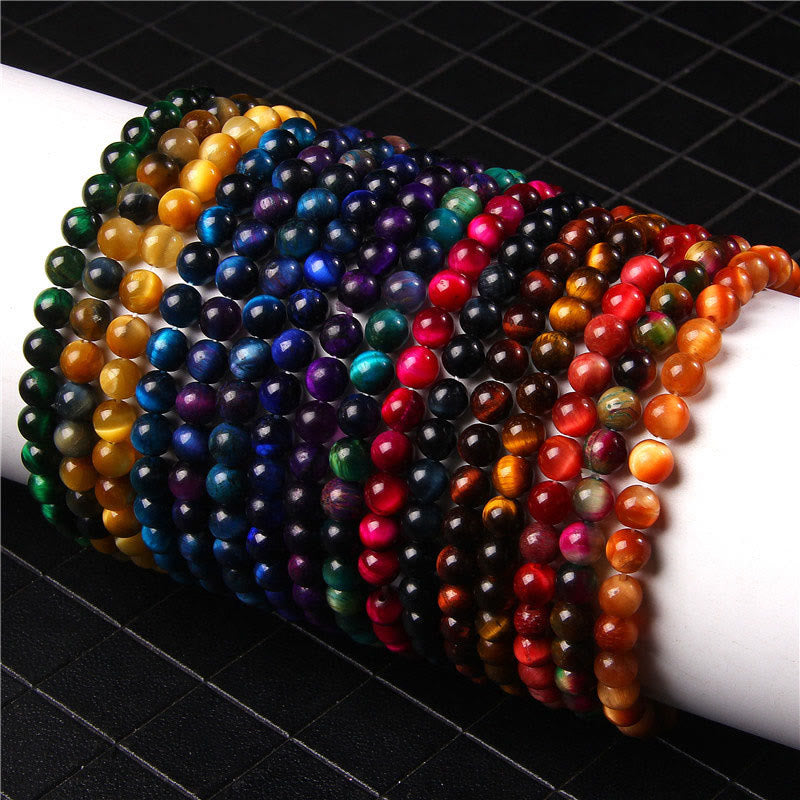 6mm Various Stone Crystal Black Glitter Stone Red Tiger Eye Beads Protection Bracelet