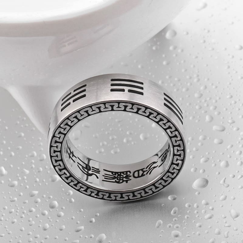 Bagua Yin Yang Taoist Nine-Character Mantra Titanium Steel Harmony Ring