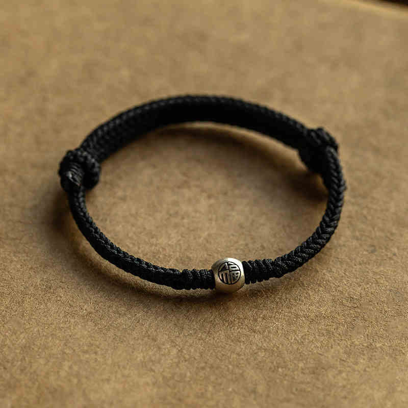 Handmade Braided Red String 925 Sterling Silver Fu Bead Adjustable Bracelet