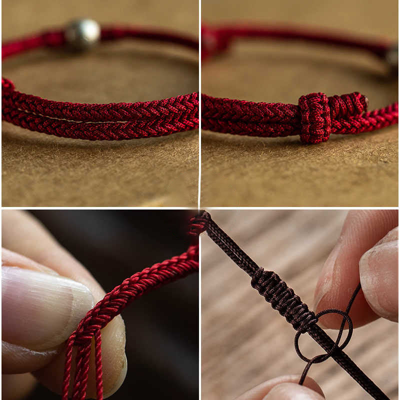Handmade Braided Red String 925 Sterling Silver Fu Bead Adjustable Bracelet