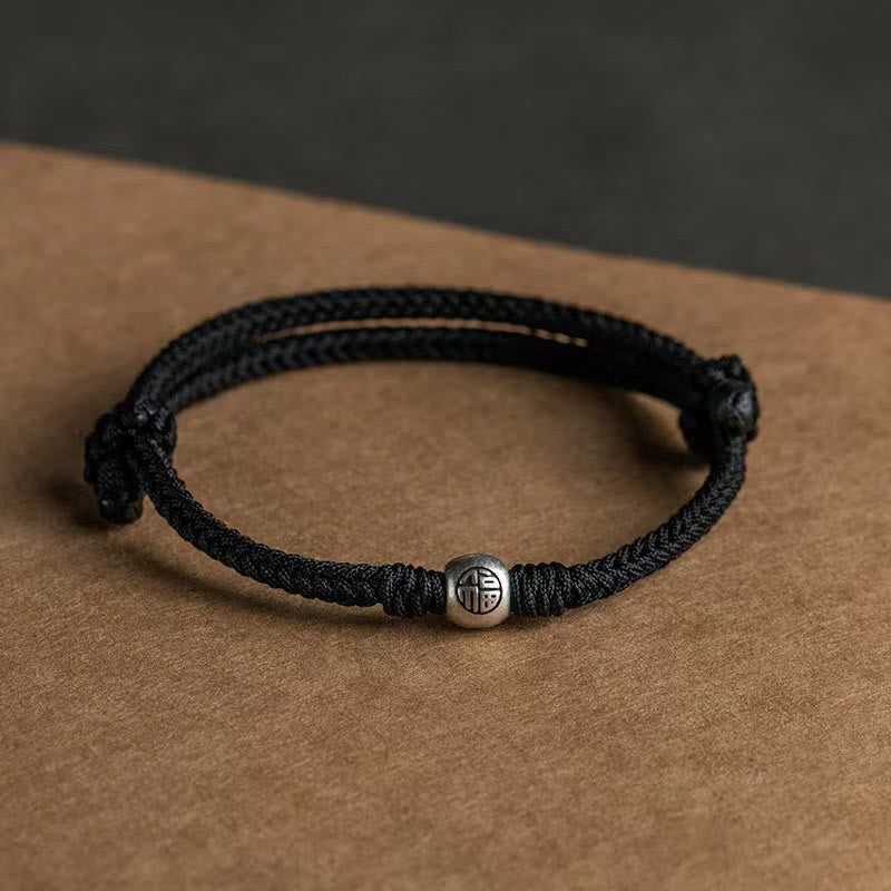 Handmade Braided Red String 925 Sterling Silver Fu Bead Adjustable Bracelet