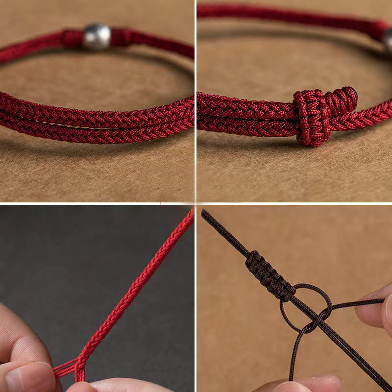 Handmade Braided Red String 925 Sterling Silver Fu Bead Adjustable Bracelet