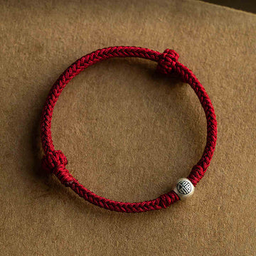 Handmade Braided Red String 925 Sterling Silver Fu Bead Adjustable Bracelet