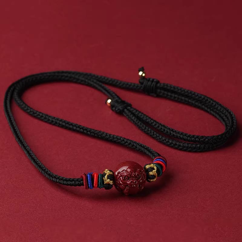 Cinnabar Chinese Zodiac Black String Blessing Necklace Pendants