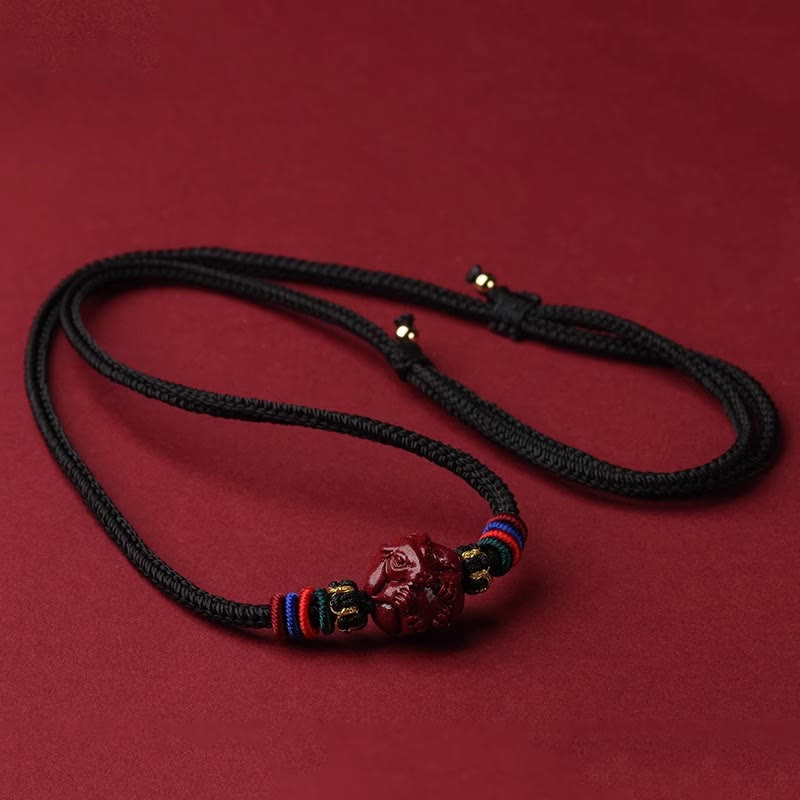 Cinnabar Chinese Zodiac Black String Blessing Necklace Pendants