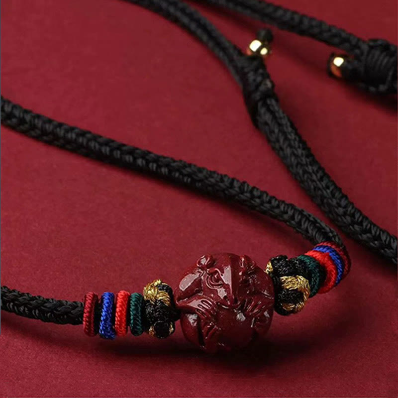 Cinnabar Chinese Zodiac Black String Blessing Necklace Pendants