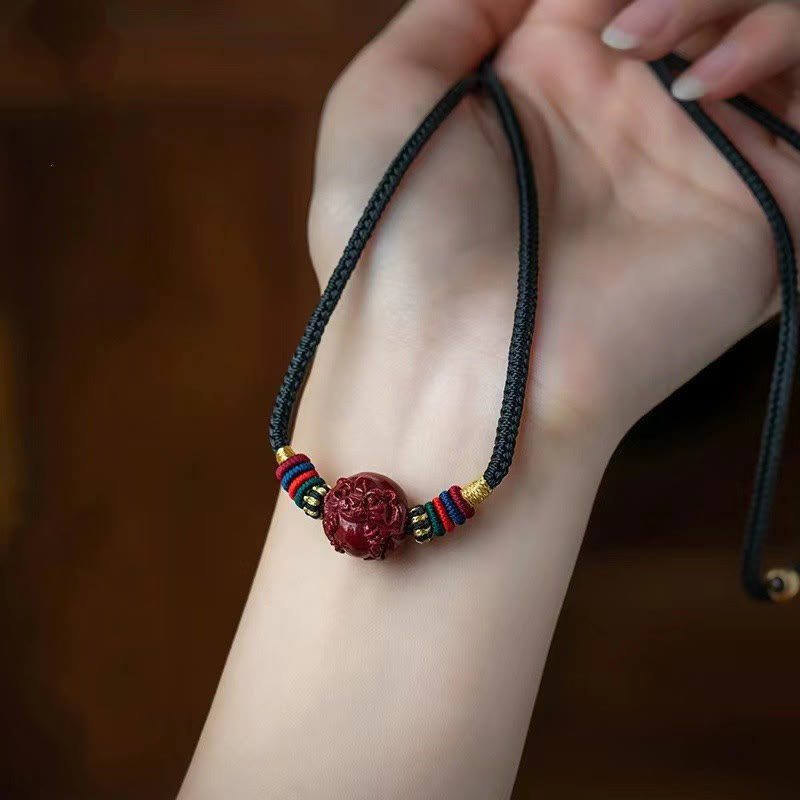 Cinnabar Chinese Zodiac Black String Blessing Necklace Pendants