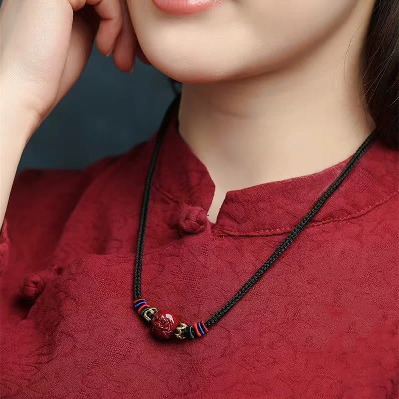 Cinnabar Chinese Zodiac Black String Blessing Necklace Pendants