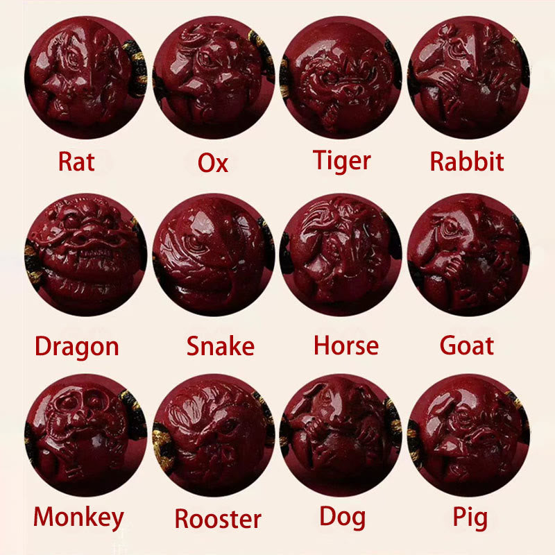 Cinnabar Chinese Zodiac Black String Blessing Necklace Pendants