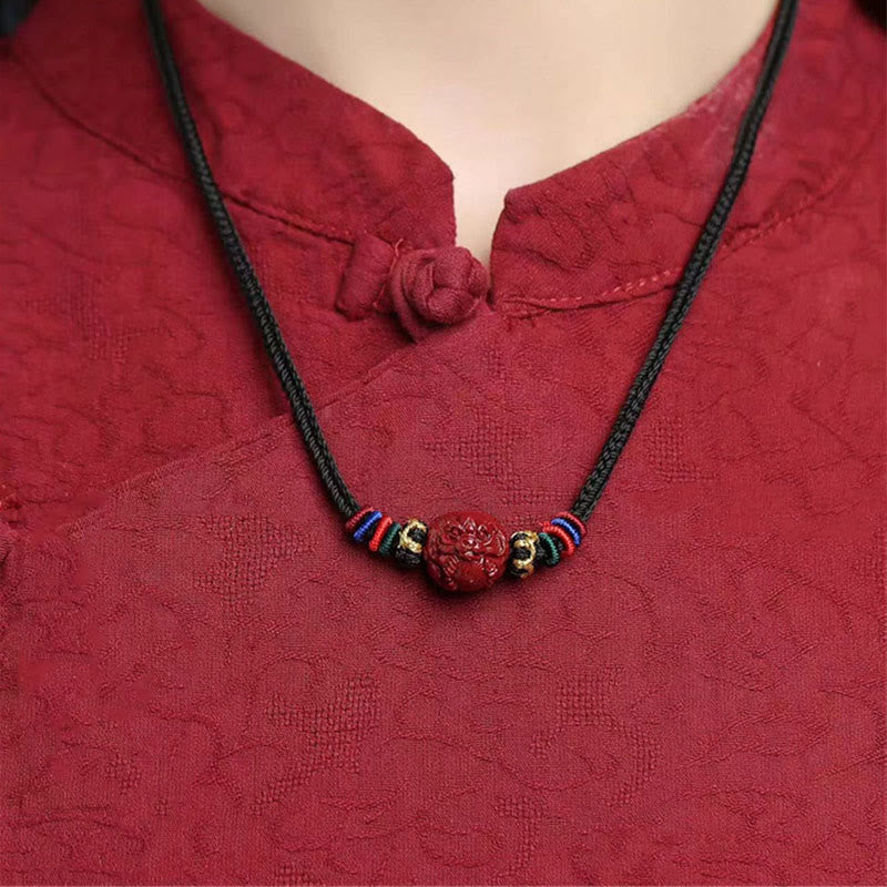 Cinnabar Chinese Zodiac Black String Blessing Necklace Pendants