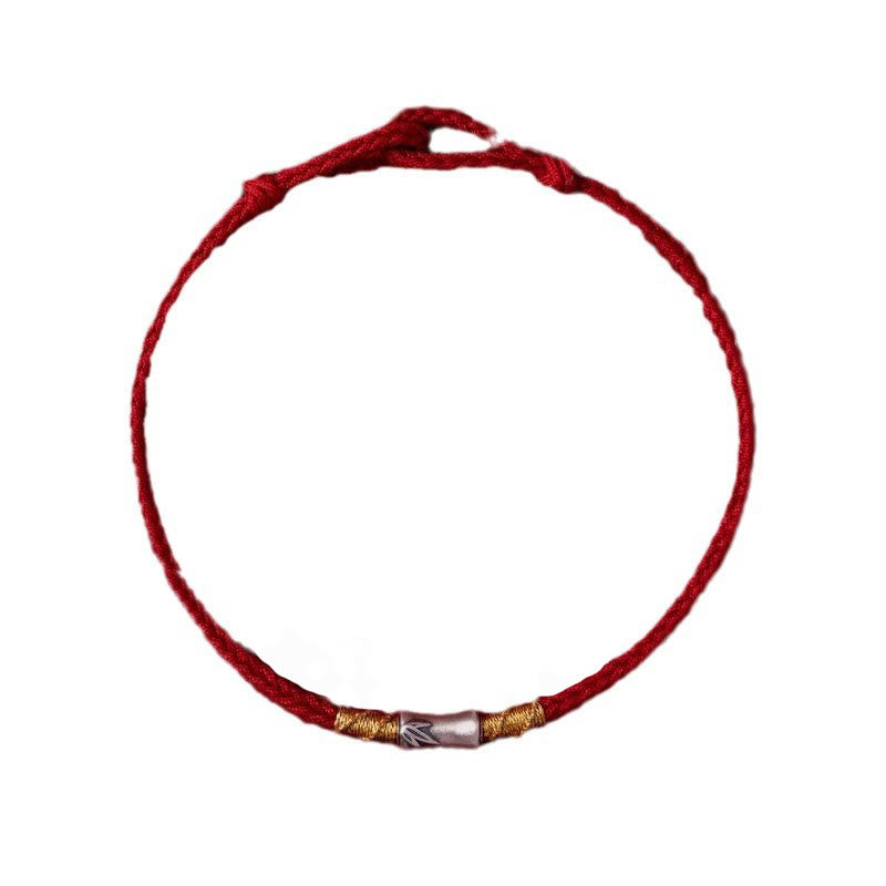 Handmade 925 Sterling Silver Bamboo Design Red String Luck Braided Bracelet