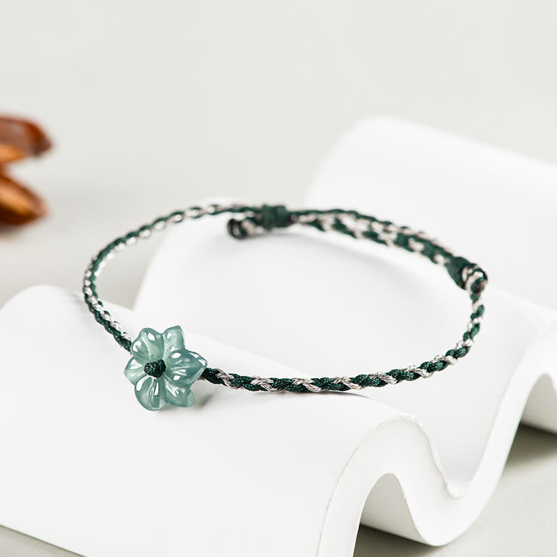 Handmade Green String Jade Orchid Braided Prosperity Bracelet