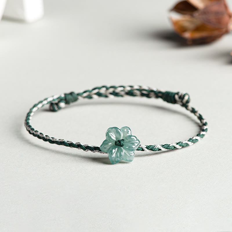 Handmade Green String Jade Orchid Braided Prosperity Bracelet