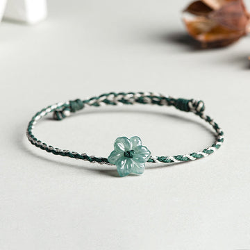 Handmade Green String Jade Orchid Braided Prosperity Bracelet