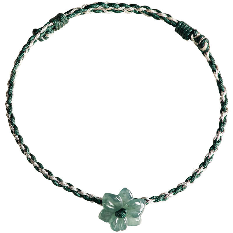 Handmade Green String Jade Orchid Braided Prosperity Bracelet