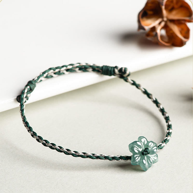 Handmade Green String Jade Orchid Braided Prosperity Bracelet