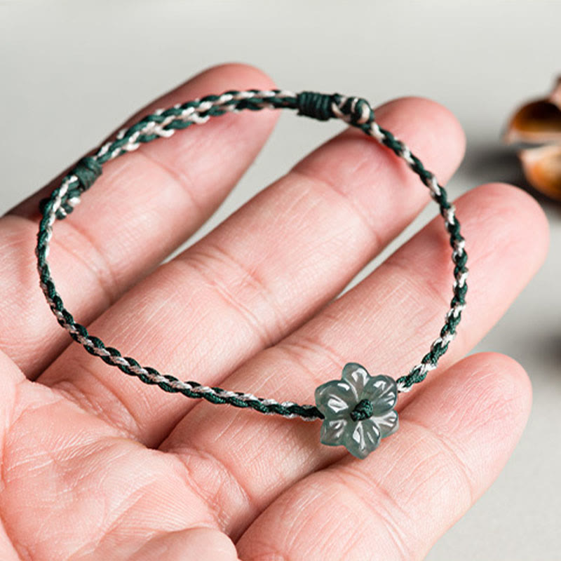 Handmade Green String Jade Orchid Braided Prosperity Bracelet