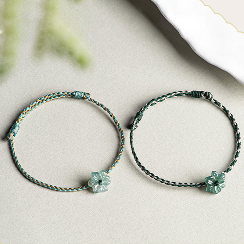 Handmade Green String Jade Orchid Braided Prosperity Bracelet