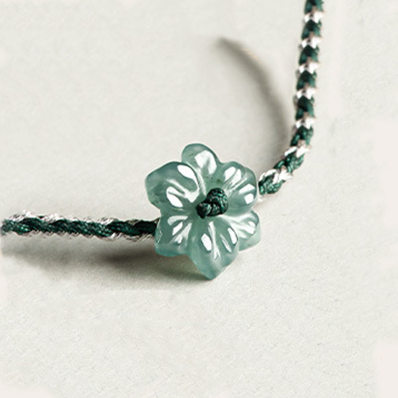 Handmade Green String Jade Orchid Braided Prosperity Bracelet