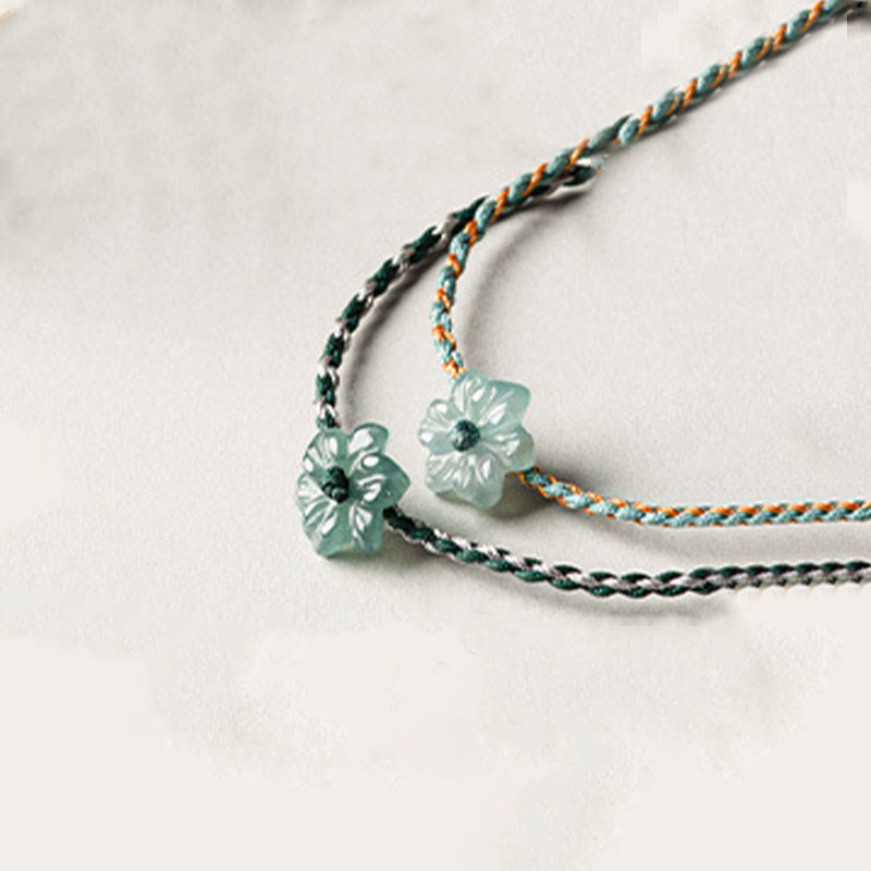 Handmade Green String Jade Orchid Braided Prosperity Bracelet