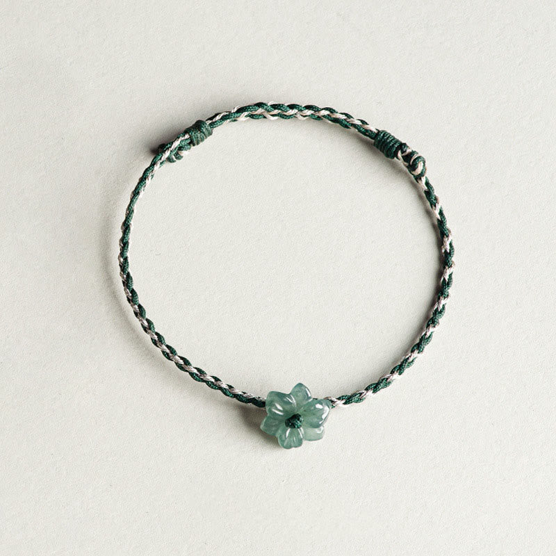 Handmade Green String Jade Orchid Braided Prosperity Bracelet