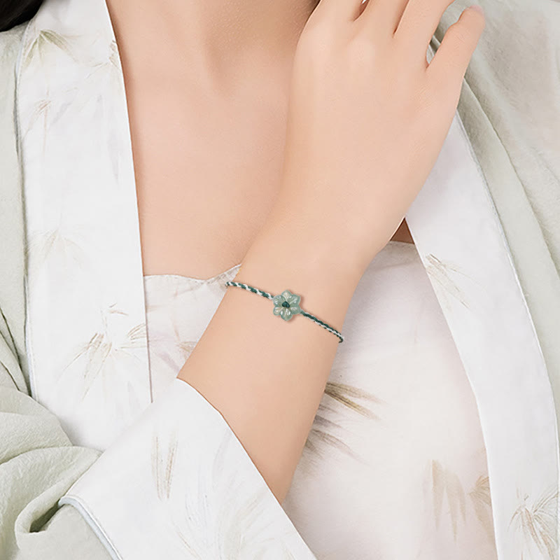 Handmade Green String Jade Orchid Braided Prosperity Bracelet