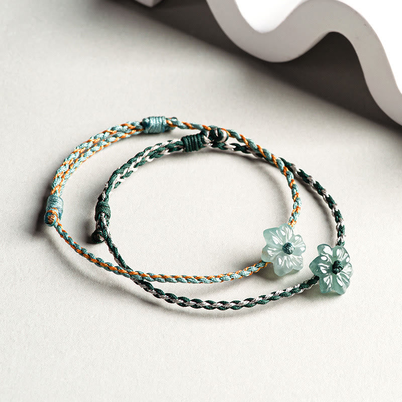 Handmade Green String Jade Orchid Braided Prosperity Bracelet