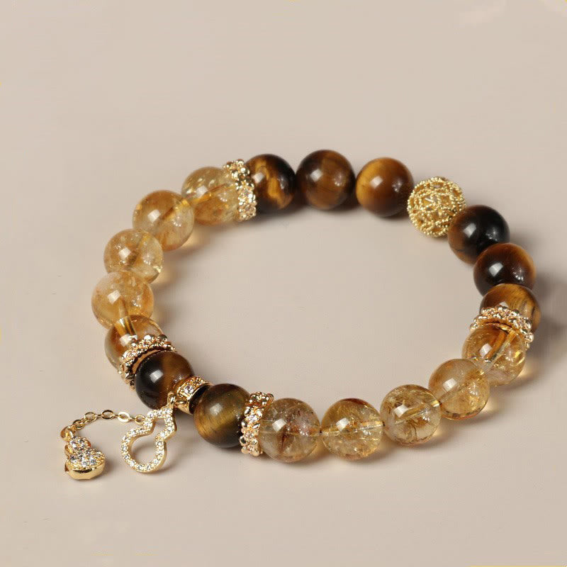Natural Tiger Eye Citrine Beads Fortune Gourd Strength Bracelet