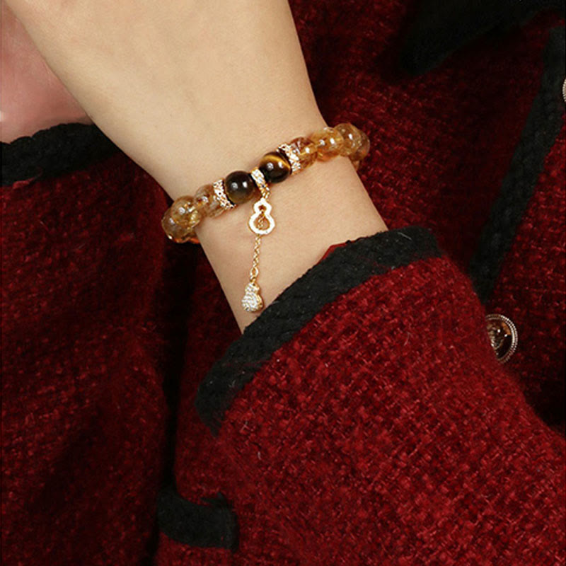 Natural Tiger Eye Citrine Beads Fortune Gourd Strength Bracelet