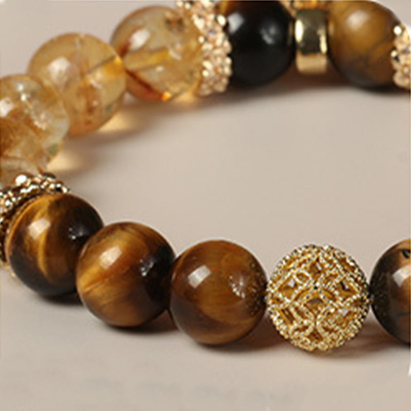 Natural Tiger Eye Citrine Beads Fortune Gourd Strength Bracelet