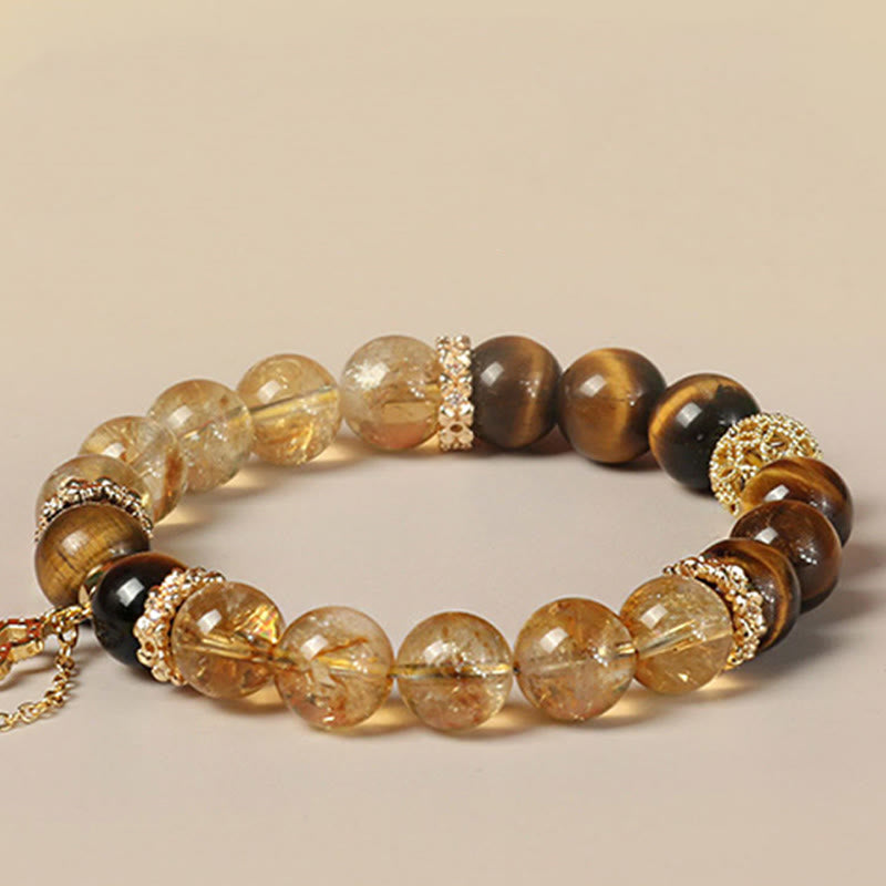Natural Tiger Eye Citrine Beads Fortune Gourd Strength Bracelet