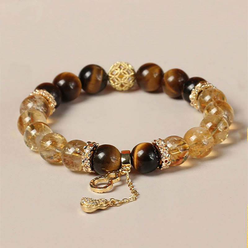 Natural Tiger Eye Citrine Beads Fortune Gourd Strength Bracelet