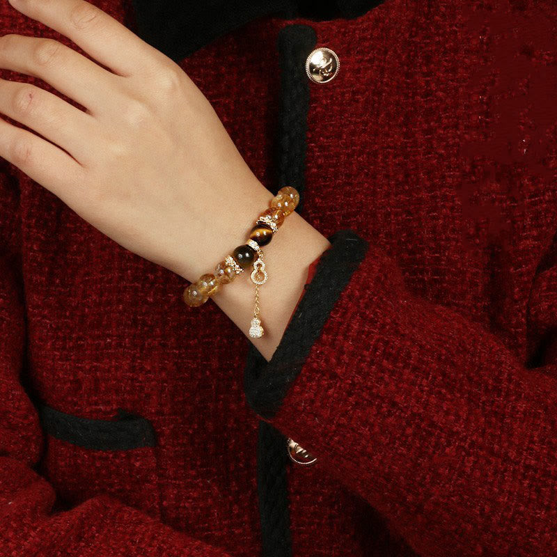 Natural Tiger Eye Citrine Beads Fortune Gourd Strength Bracelet