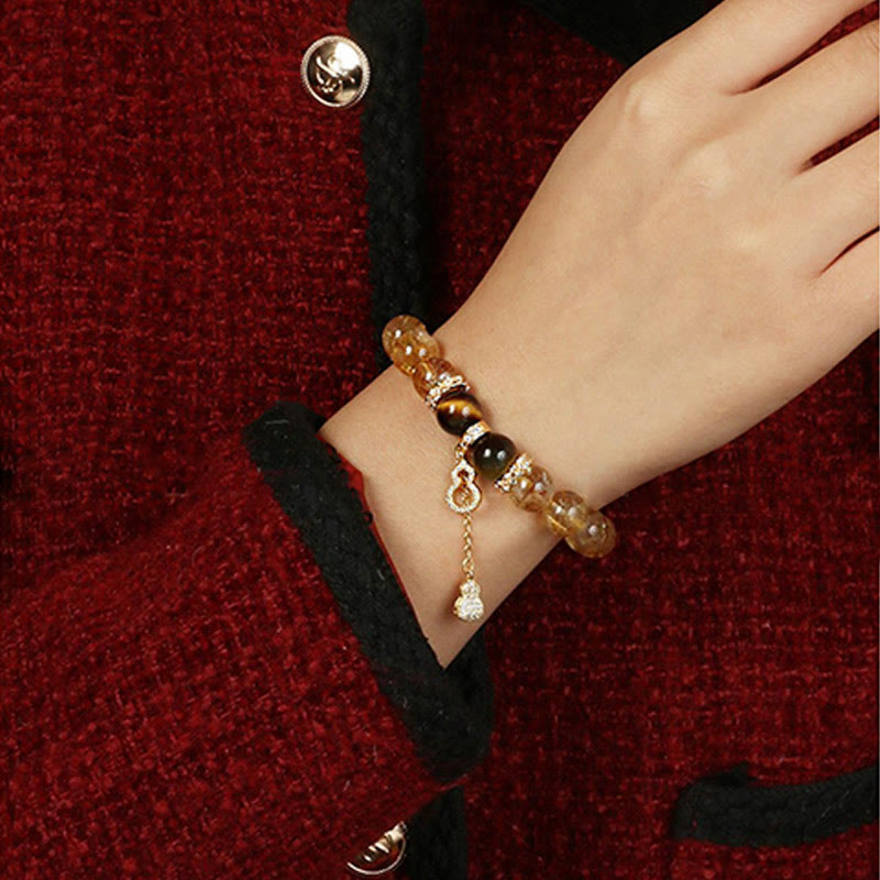 Natural Tiger Eye Citrine Beads Fortune Gourd Strength Bracelet