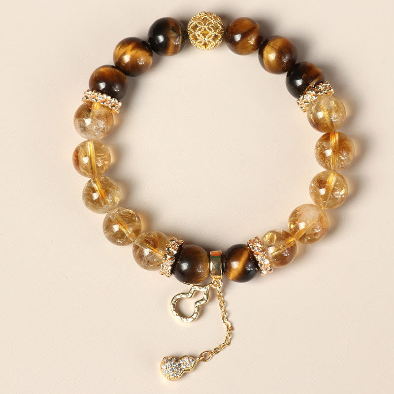 Natural Tiger Eye Citrine Beads Fortune Gourd Strength Bracelet