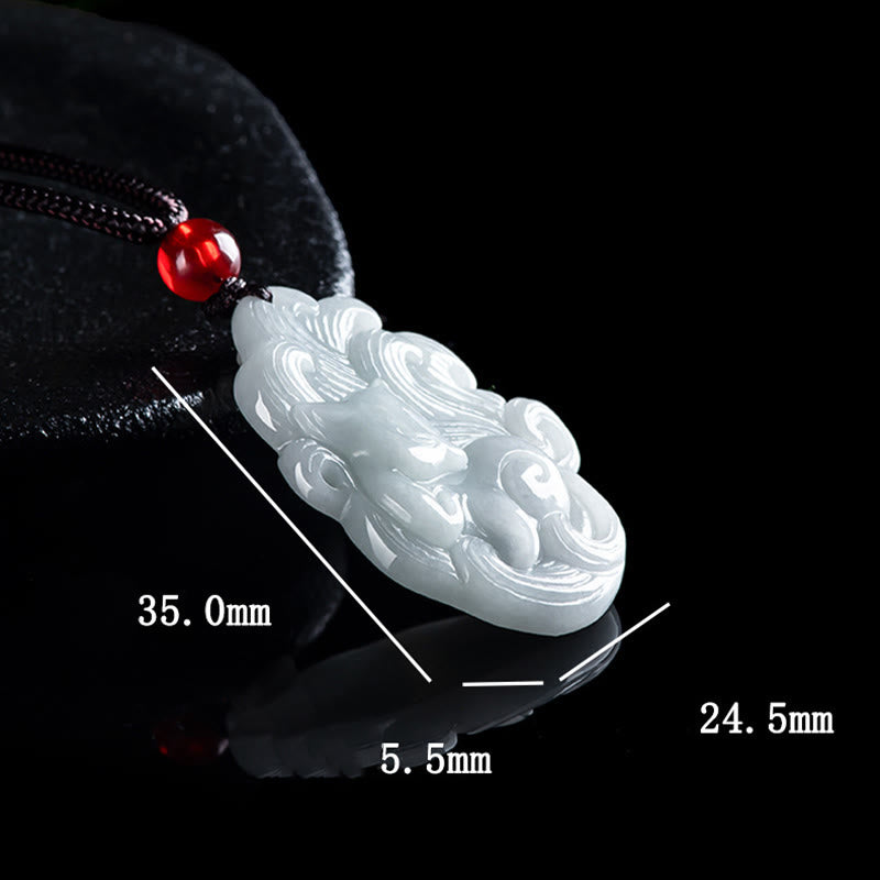 Natural Jade Nine Tailed Fox Luck Necklace Pendant