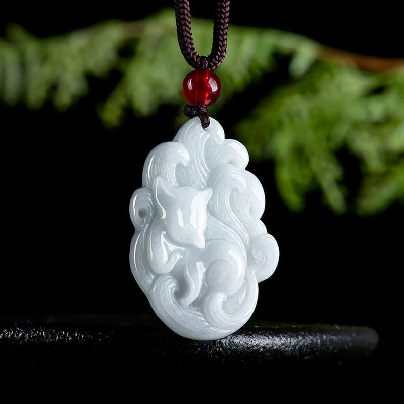 Natural Jade Nine Tailed Fox Luck Necklace Pendant
