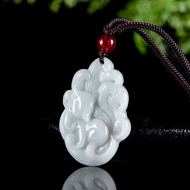 Natural Jade Nine Tailed Fox Luck Necklace Pendant