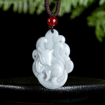 Natural Jade Nine Tailed Fox Luck Necklace Pendant