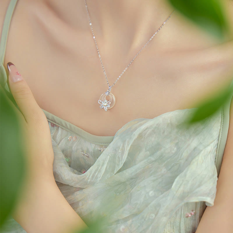 Chalcedony Peace Buckle 999 Sterling Silver Lotus Positive Necklace Pendant