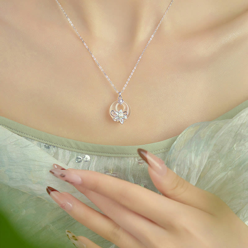 Chalcedony Peace Buckle 999 Sterling Silver Lotus Positive Necklace Pendant