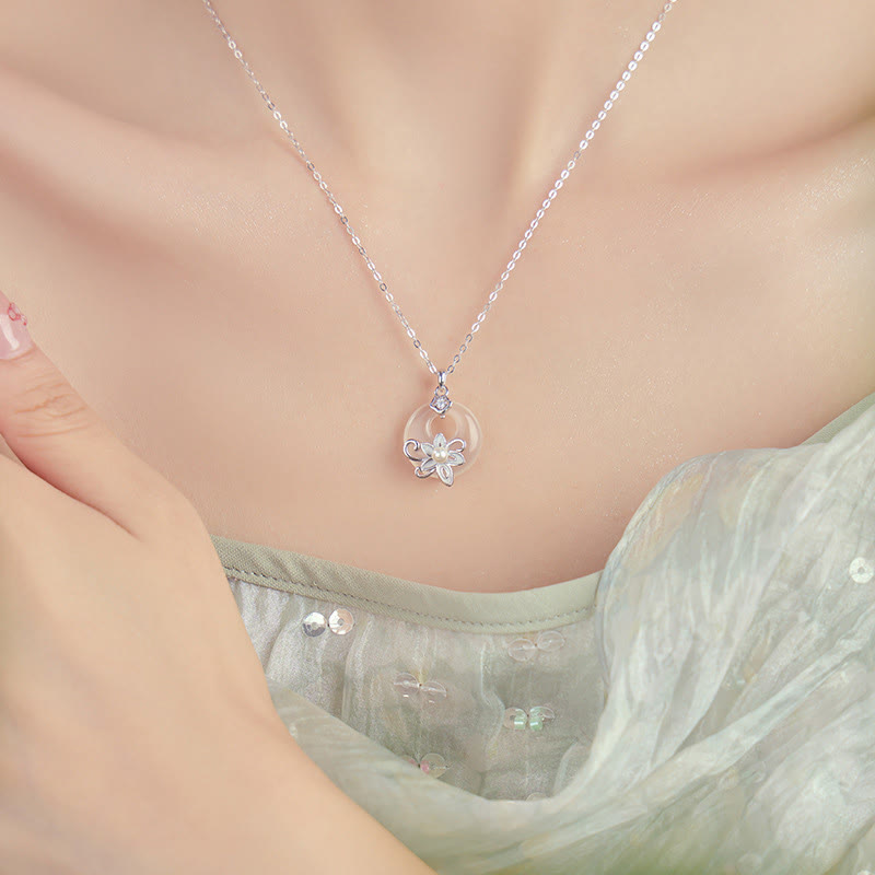 Chalcedony Peace Buckle 999 Sterling Silver Lotus Positive Necklace Pendant