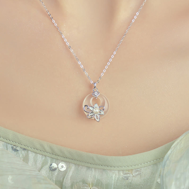 Chalcedony Peace Buckle 999 Sterling Silver Lotus Positive Necklace Pendant
