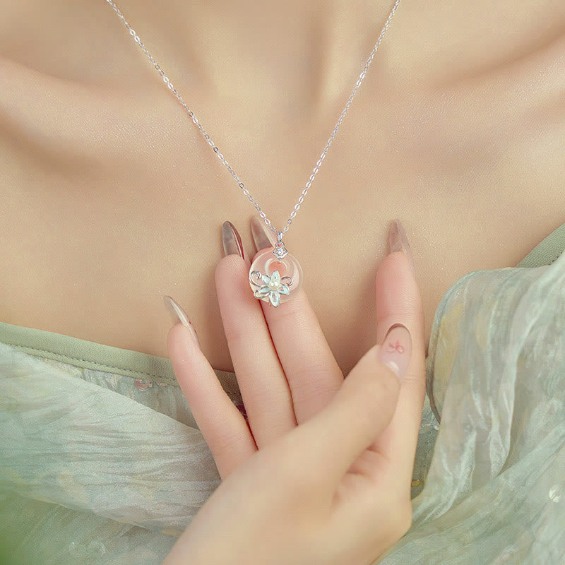 Chalcedony Peace Buckle 999 Sterling Silver Lotus Positive Necklace Pendant