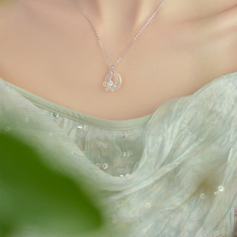 Chalcedony Peace Buckle 999 Sterling Silver Lotus Positive Necklace Pendant