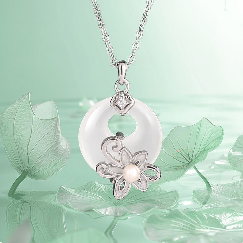 Chalcedony Peace Buckle 999 Sterling Silver Lotus Positive Necklace Pendant