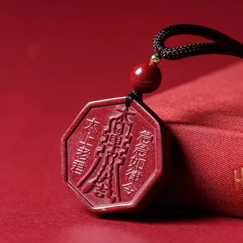 Natural Cinnabar Bagua Taishang Laojun Fu Character Calm Necklace Pendant